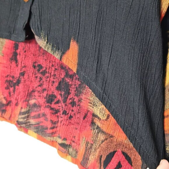 Paradiso Large Button-Down Cropped‎ Blouse Abstract Pattern Crepe High Low Hem - Picture 7 of 10